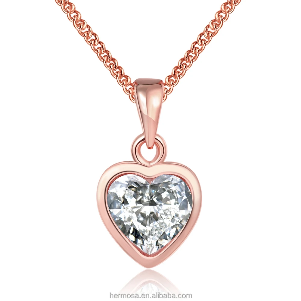

Hermosa Jewelry Necklace Rose Gold Plated Zircon Love Heart Shape Pendant