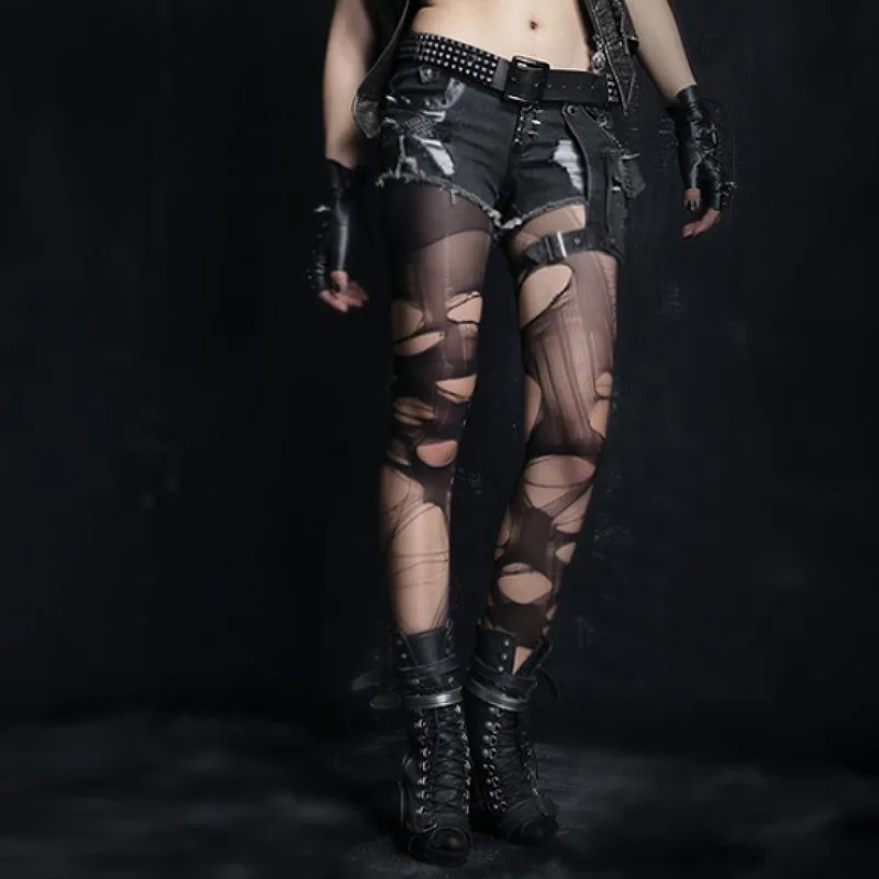 

K-127 Black Elastic High Waist Denim Gothic Denim shorts For women