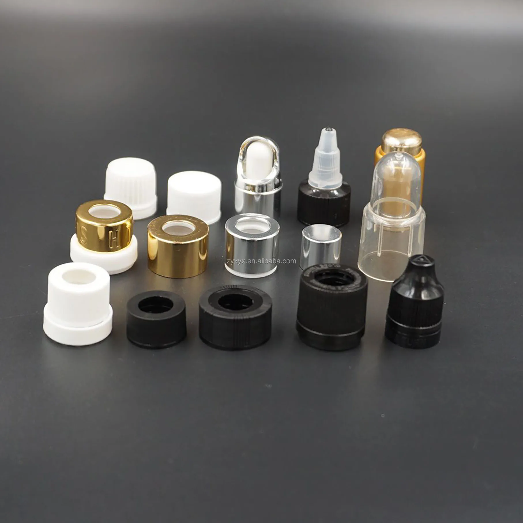 
Custom Aluminum Plastic Screw Childproof Dropper Bottle Cap of Perfume Sample Vial 