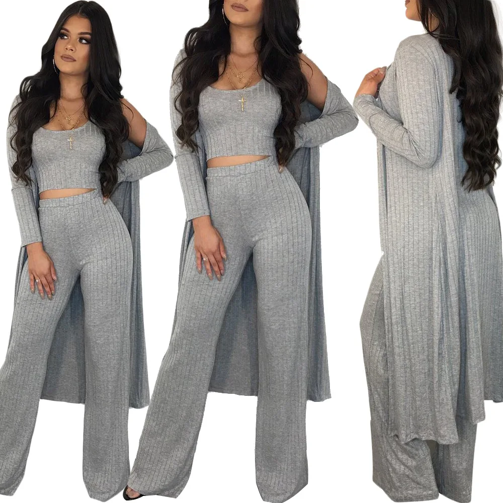 

Women Long Sleeve Coat+Tank Top+Trousers 3 Three Pieces Set Spring Autumn Winter Knitted Fabric Slim Fit Bodycon suits 15% off, N/a