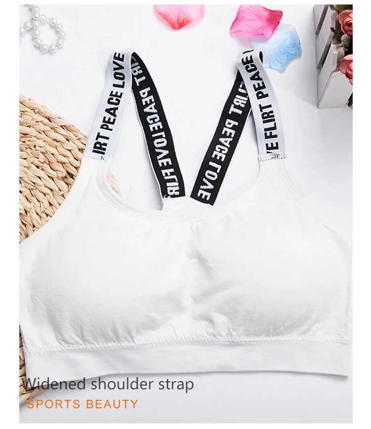 Printed Letter Shoulder Strap Custom Elastic Band Sports Bra For Female ...