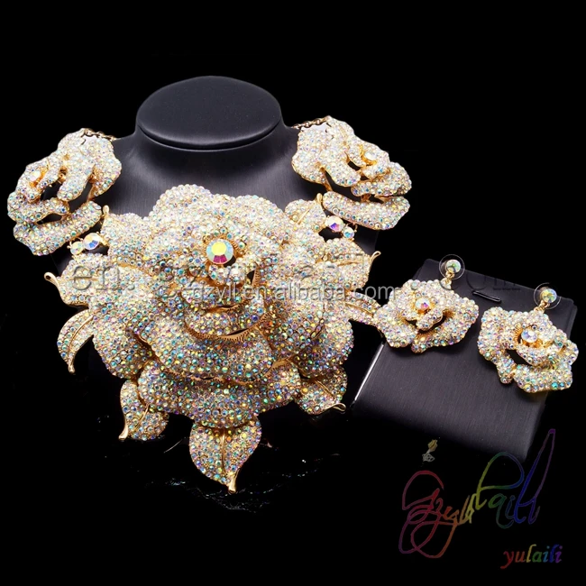 

France rhinestone jewelry set Flower design crystal jewelry set Elegant jewelry sets