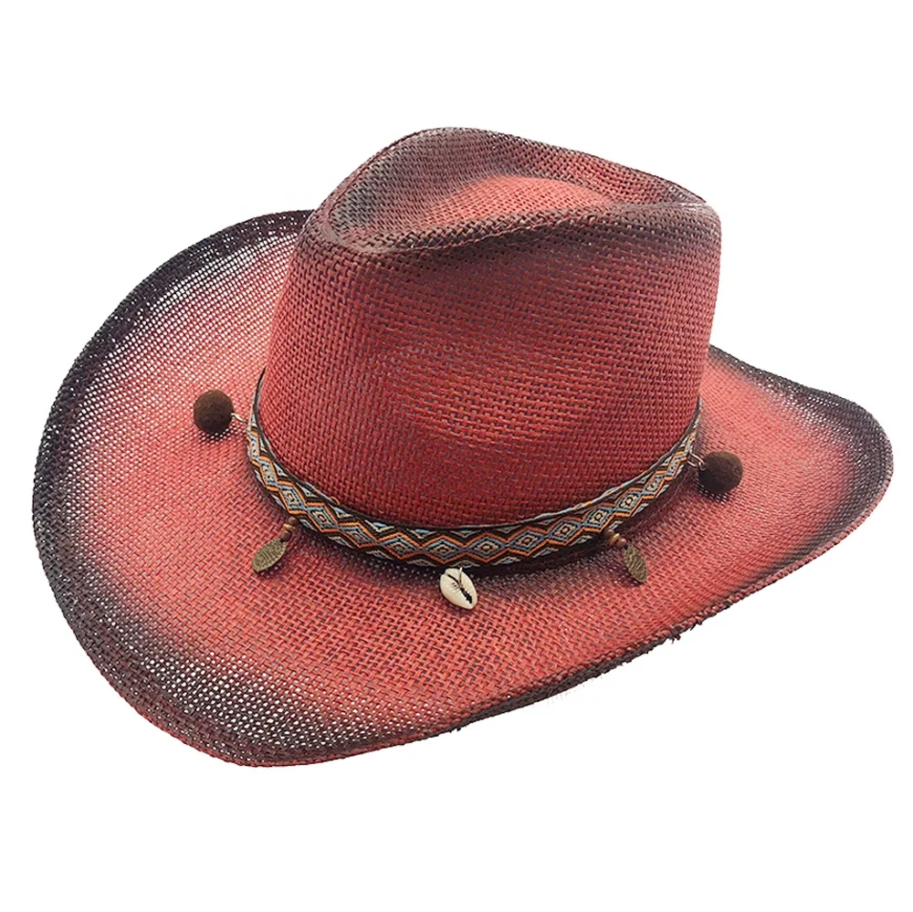 
Promoiotn party gift custom ribbon decorate straw cowboy hat with print logo 