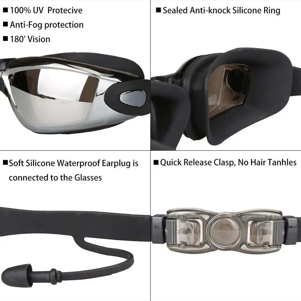 
Adult Unisex Swimming Swim Goggles Glasses Anti Fog UV Protection Waterproof No Leak Silicone Goggles 