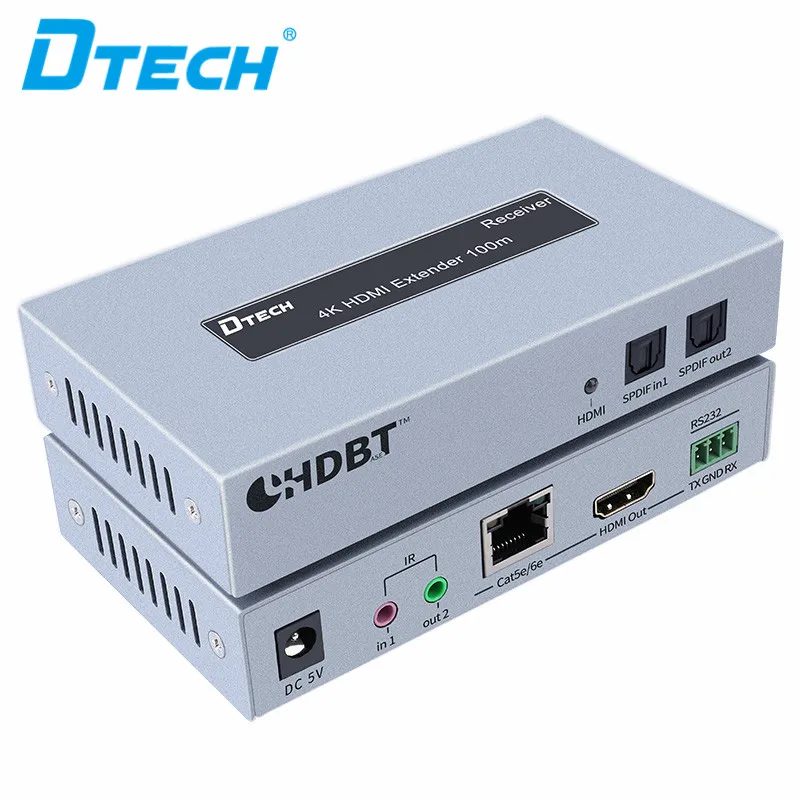 

DTECH new product 4K 3840 x2160 30Hz HDMI extender 100m with IR via rj45 rs232, Grey