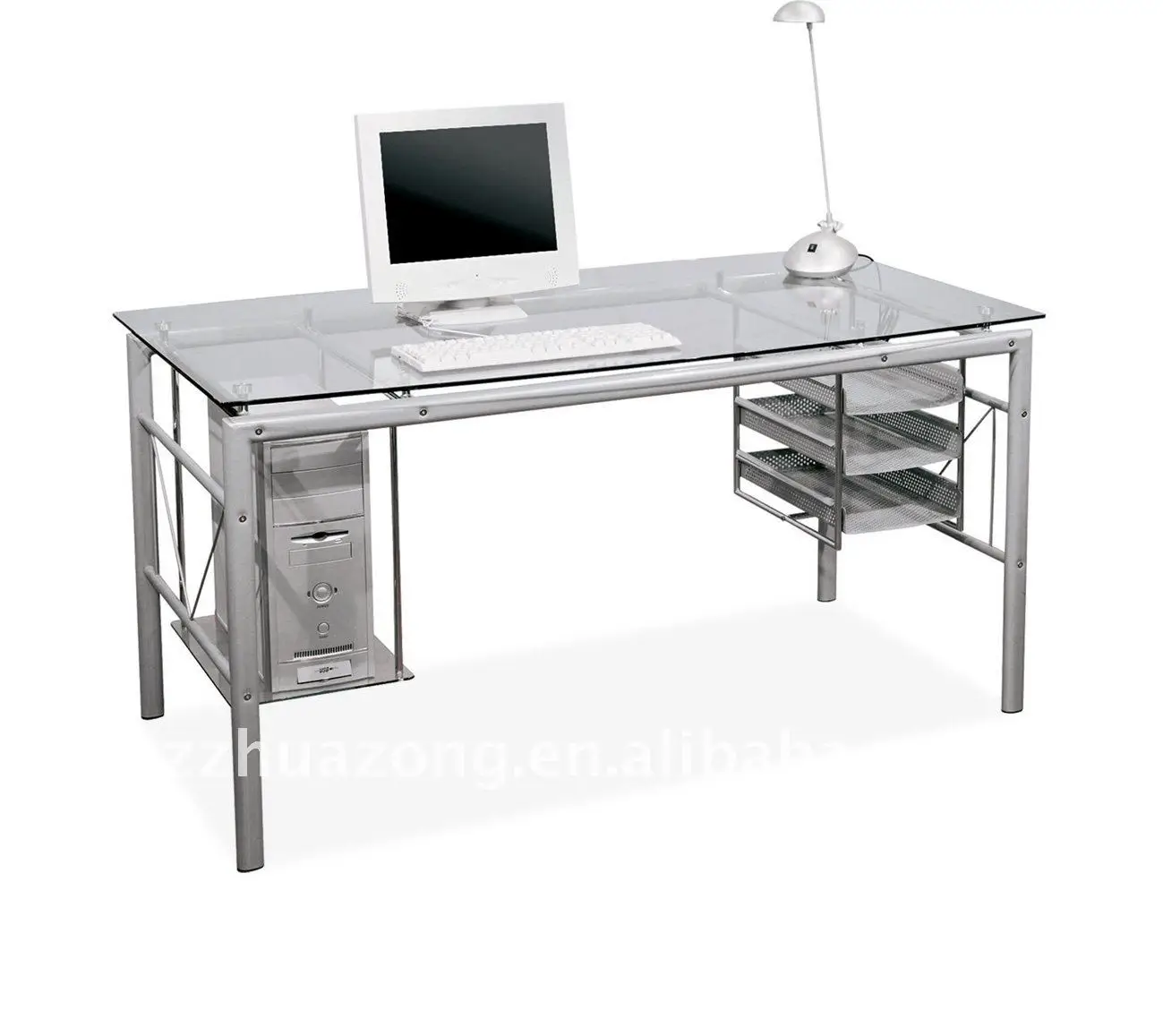 Modern Silver Tube Tempered Glass Computer Desk Buy Long