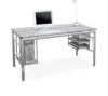 Modern silver tube tempered glass computer desk
