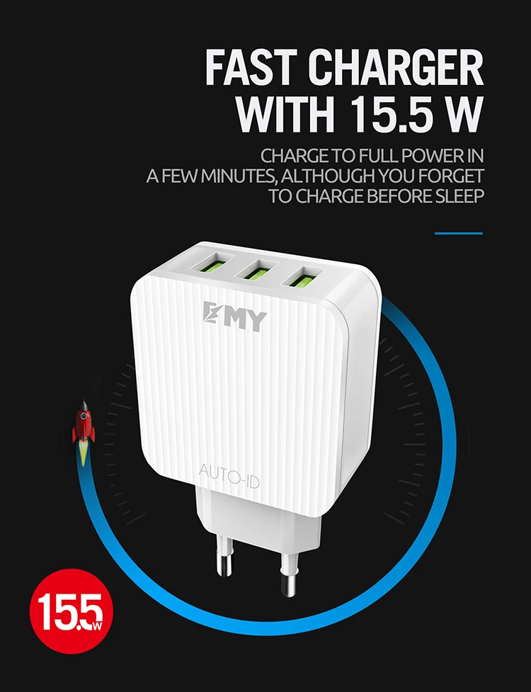Guangzhou emy company low price to sale chargers mobile phone 3.1 amp home wall charger