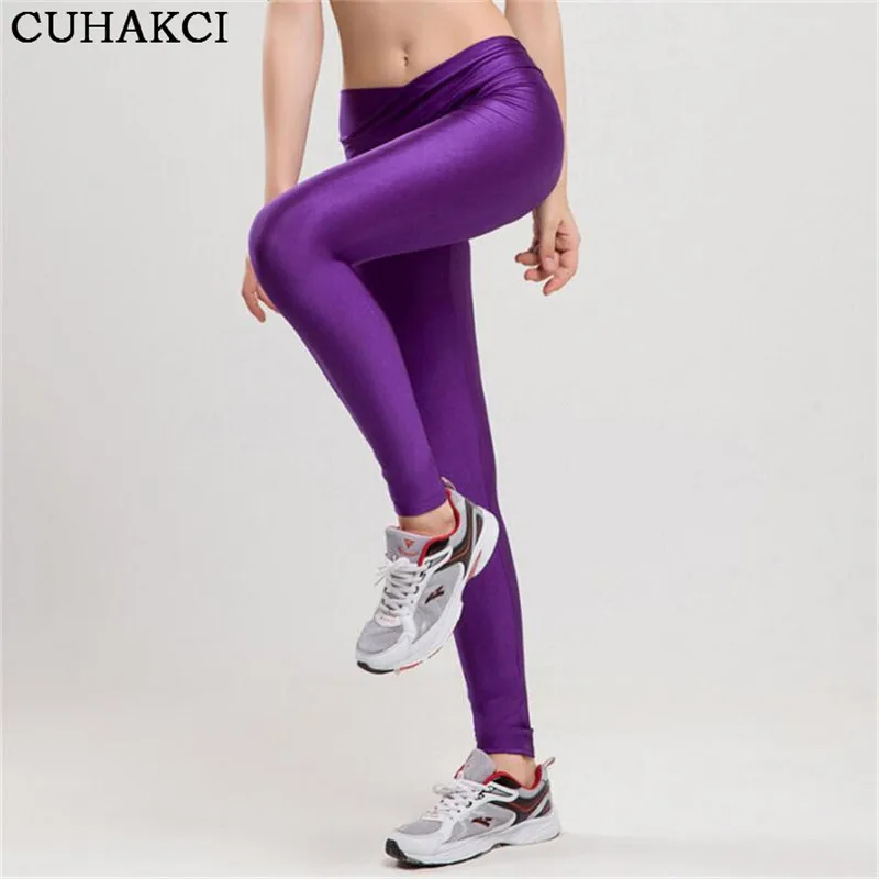 

Fashion High Waisted V Neon Fluorescence Elastic Stretched Shiny yoga gym Leggings Casual Pants, 9 colors