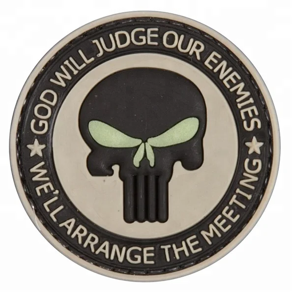 

soft PVC glow in the dark type god will judge our enemies pvc patch, Red;white;black;blue and any other colors