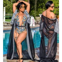 

2019 High Quality Ethnic Pattern Print Mesh Long Beach Cover Up Dress Women xxx xxl plus size bikini