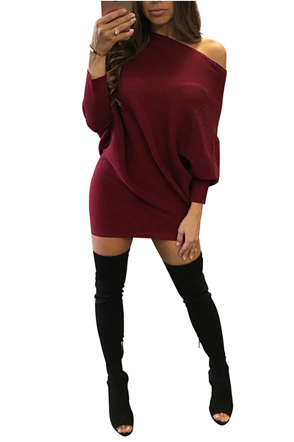 off the shoulder bodycon sweater dress