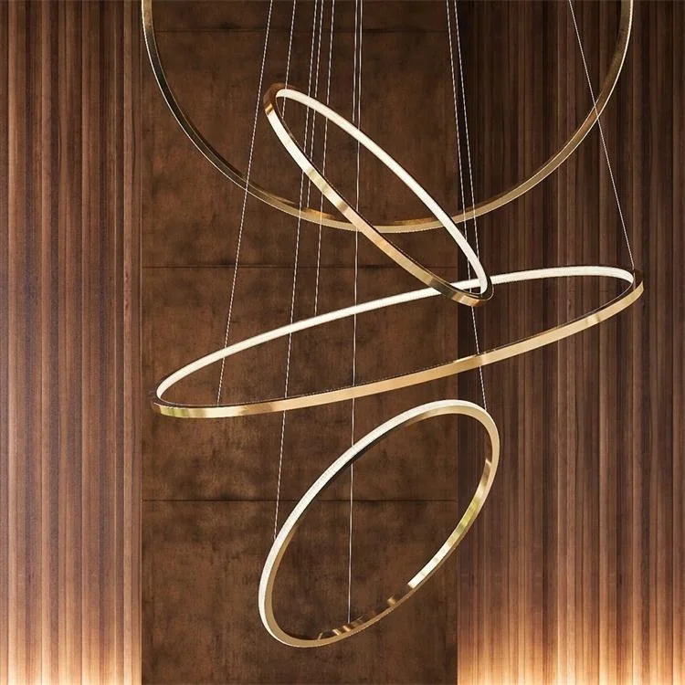 ETL cETL Hoop Circular Shape Gold Chandelier Luxury Customized Size Italian Modern Chandelier Pendant Lamp LED Circle Ring Light