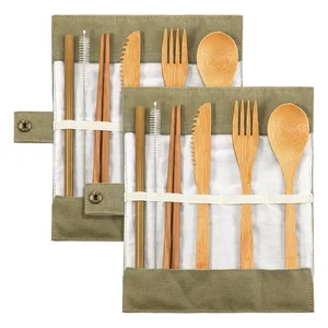 Image of Bamboo reusable wooden biodegradable cutlery Eco friendly bamboo utensils table cutlery with gift packing