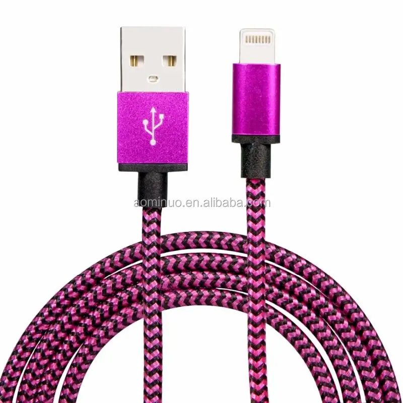 

highest quality pass 2.1A 1m 3ft nylon braided usb cable data fast charging For iphone 7/8 /XR/XS MAX IOS 12 For amazon selling, Popular 5color;also accept customized color