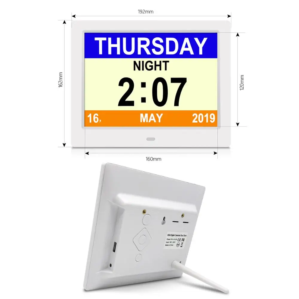 

Wall Desk Day Led Display Alarm Mount Photo Frame Reminder Wifi 8 Inch Memory Loss Calendar Day Clock
