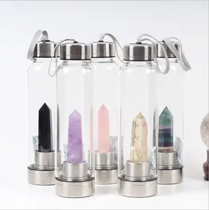 Image of Wholesale quartz natural stone infused energy glass crystal water bottle