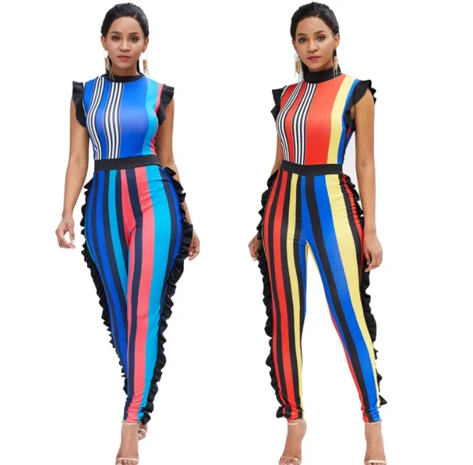 

AT1110 women's fashion printed ruffled sexy club jumpsuit