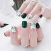 FX-B62 Custom False Nail Tips 24pcs Green Leaf Design Artificial Nails
