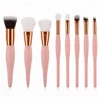beautiful pink handle golden Ferrule face powder concealer blusher angled liner 8pcs makeup brush set
