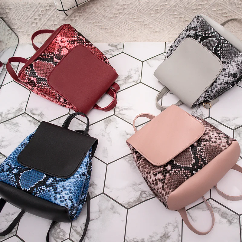

Backpacks women 2019 simple shoulder bags new serpentine snake small backpack, 4 colors