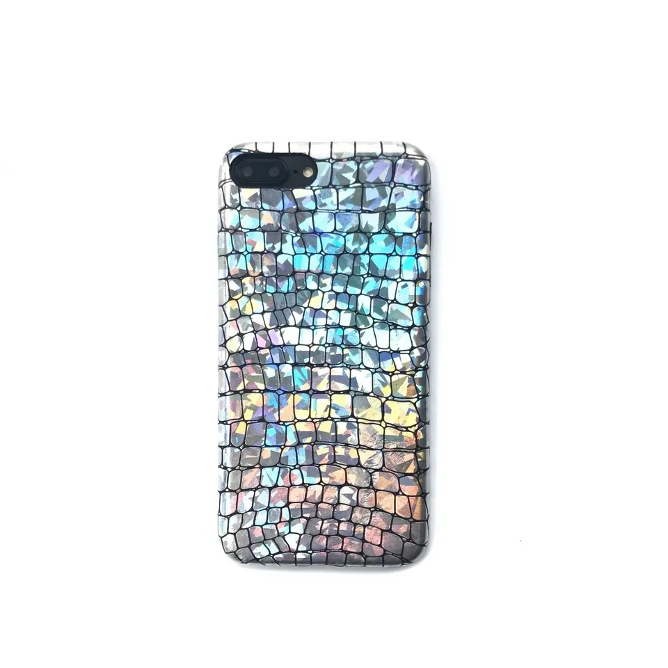 

for iphone 6 6 plus 7 7plus laser Holo Crocodile leather case;Colorful changing color silver Hard Leather back cover