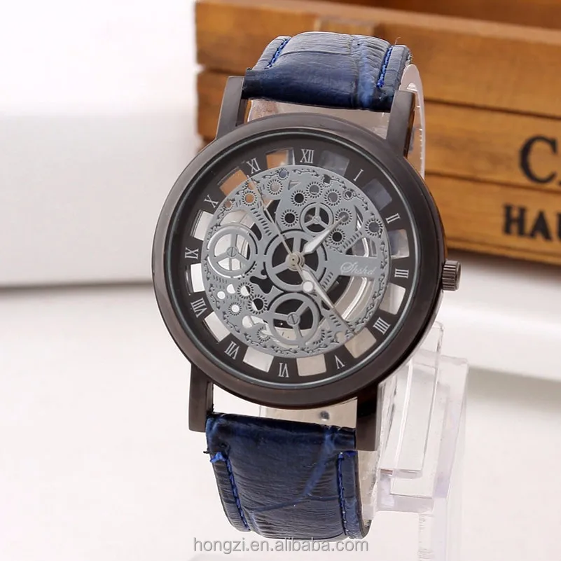 

Business Leather Band Clock Luxry Brand Hollow Engraving Wristwatch for Men Male Watch