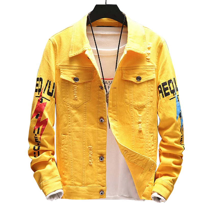 

9107 Yellow Jean Jacket,Fashionable Jean Jacket,Custom Print Denim Jacket