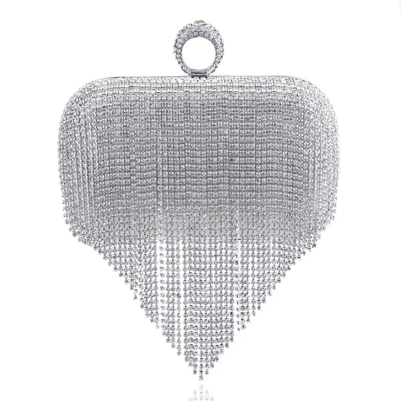 

2022 European Banquet Finger Evening Handbags Handmade Diamond Tassels Clutch Bags for Women Luxury Quality Shoulder Handbag, Red, blue, black, silver, gold,color