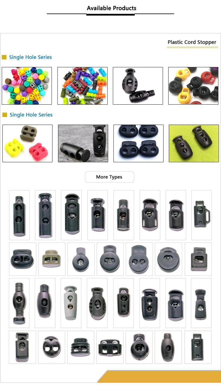 Wholesale Adjustable Plastic Double Cord Lock End Bag Cord Spring Plastic Stopper Cord Stop