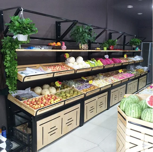 Supermercado De Madera De Diseño Moderno Góndolas Para Frutas Y