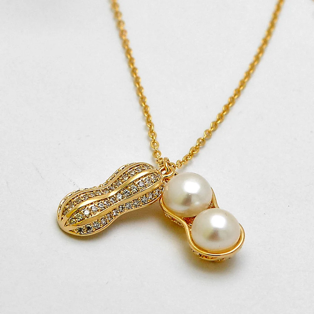 

18K Gold Plated Peanut Pendant Necklace Peanut Pearl Pendant Necklaces