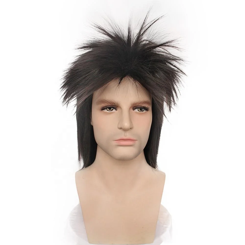 

Anogol 80s Men's Retro Classic Rocker Wigs Black Hair For Rock Punk Party