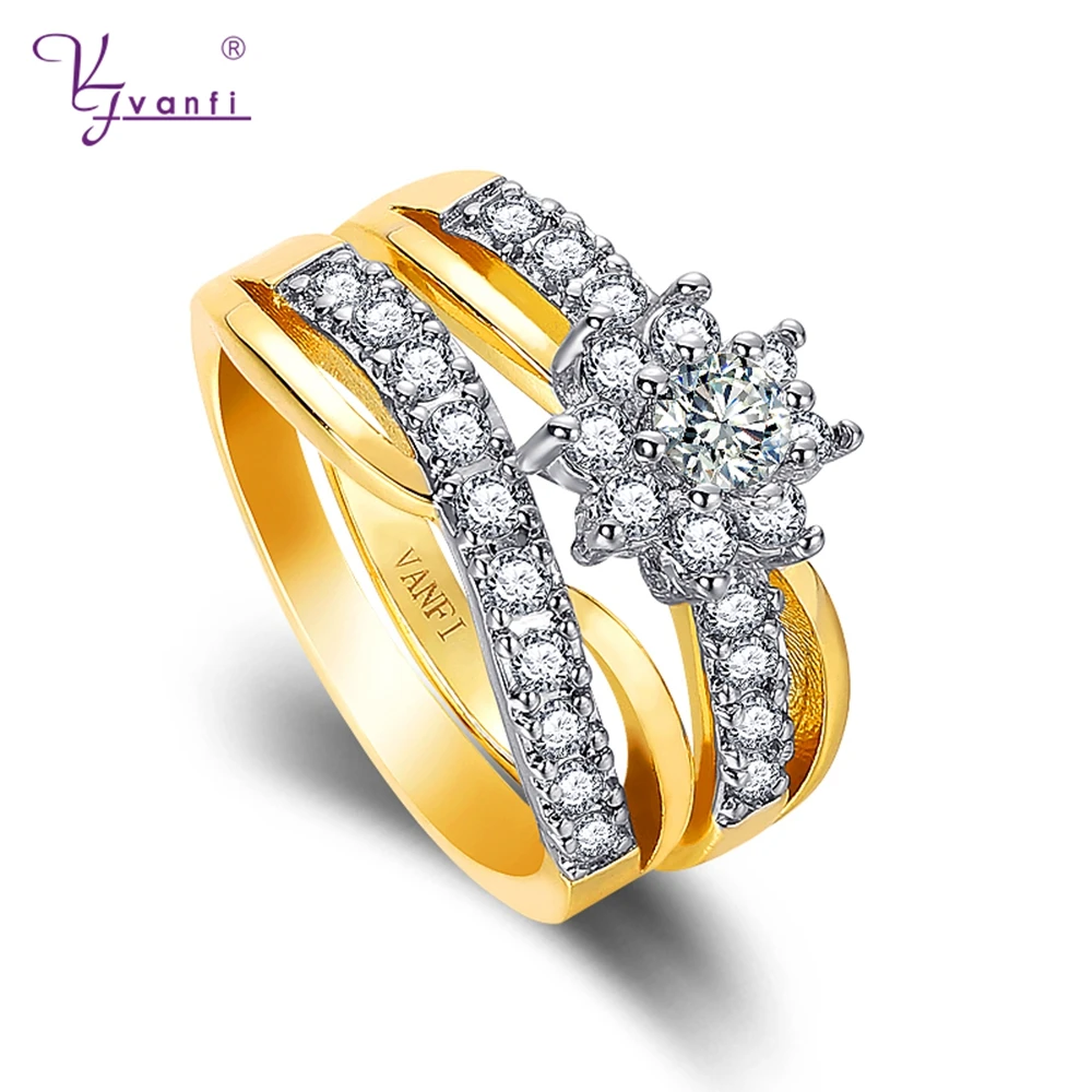 

Vanfi 18k gold plated engagement cz stone diamond jewelry ring