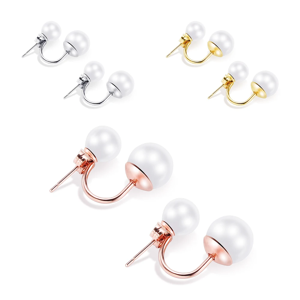 

Wholesale Lots For sale Cheap Bulk Jewelry 3 Color Stainless Steel White Pearl Double Sided Earrings