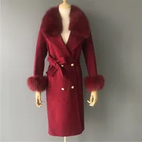 

2019 Hot Sale Winter Fashion Cashmere Coat Real Fox Fur Collar Wool Fur Coat Women