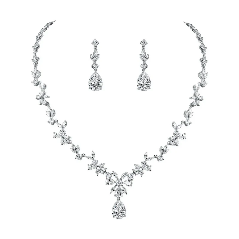 

Shining Cubic Zirconia Teardrop Crystal Necklace and Earring Wedding Bridal Zirconia Jewelry Set