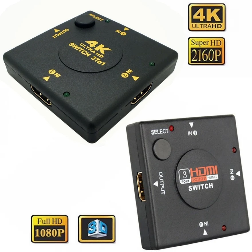 4K 3 input 1 Output Mini 3 Port HDMI Switch 3X1 HDMI VIdeo Switcher 3 IN 1 Out Splitter Box Selector For Xbox DVD HDTV PS5