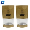 Customized stand up kraft paper bag with zip lock and clear window food grade moisture coconut package