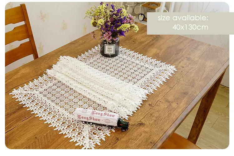 European polyester white embroidered hollow table runner tablecloth decoration
