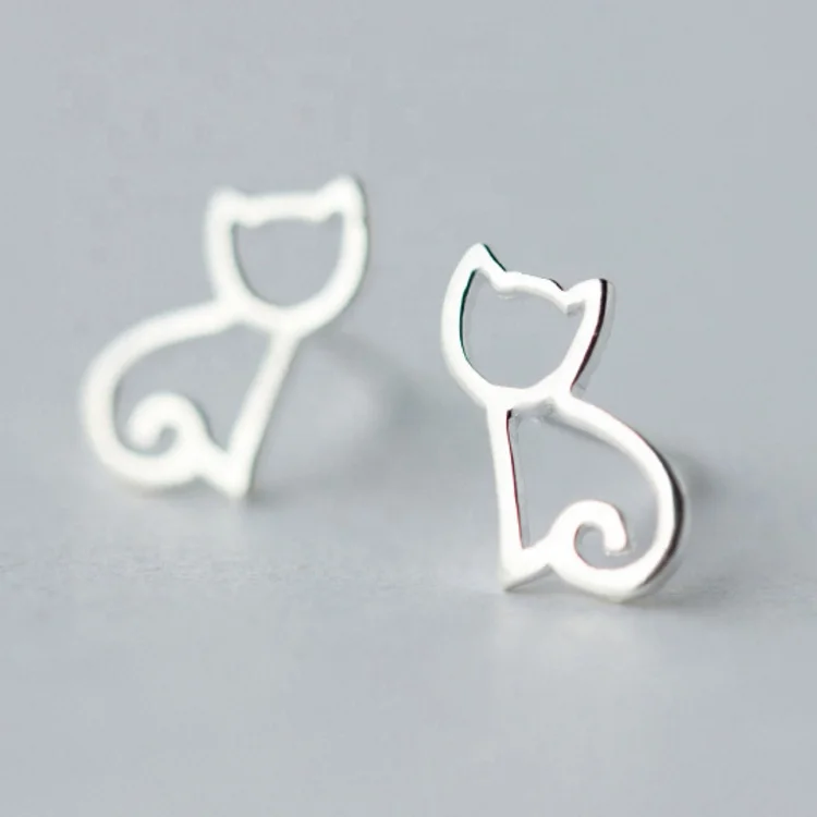 

Hot Sale Authentic 925 Sterling Silver Cute Cat Small Stud Earrings for Women Fashion Sterling Silver Jewelry