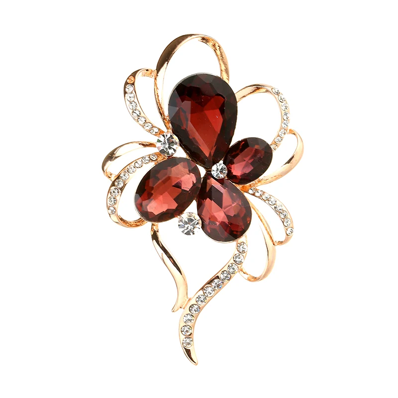 

China Wholesale Heart Shape Flower Full Rhinestone Women Brooch For Ladies