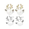 women's X'mas present Rose gold Deer zircon earring stud with pearl