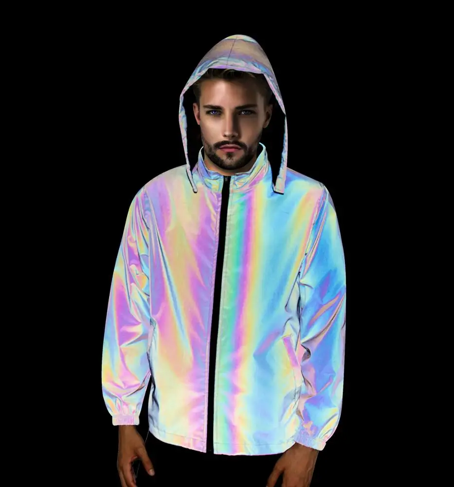 

Hi Vision Fashionable Glow Rainbow Custom Hip Hop Blank Reflective Jacket, Grey