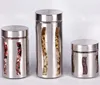 stainless steel casing wrapped glass food storage jar