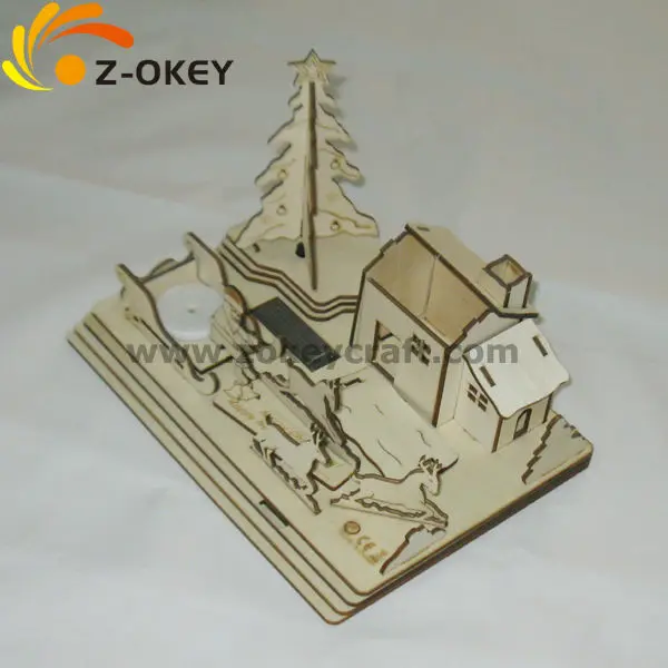 Z3D1216-2 3D wood puzzles for assembling a Christmas house and tree