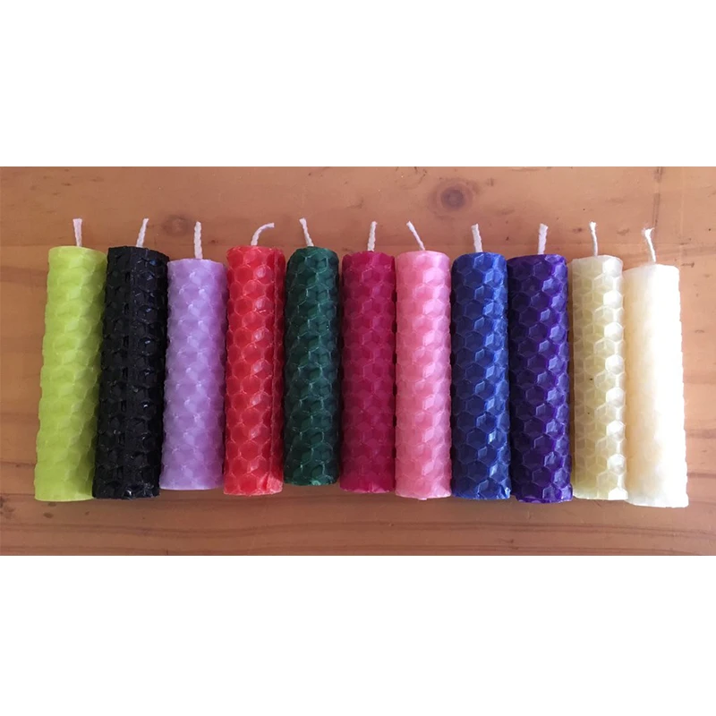 multi-colored Beeswax Hand-Rolled Pillar Candles for dinner spell