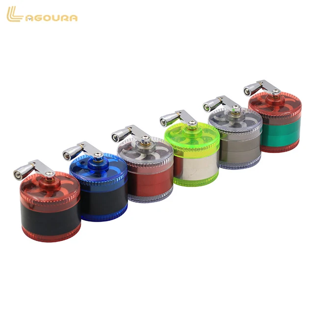 

Multi-color transparent plastic cover hand-cranked metal herb grinder machine