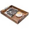 Wholesale Custom Decorative Rustic Extra Large Torched Wood Breakfast Food Serving Ottoman Tray with Metal Handle