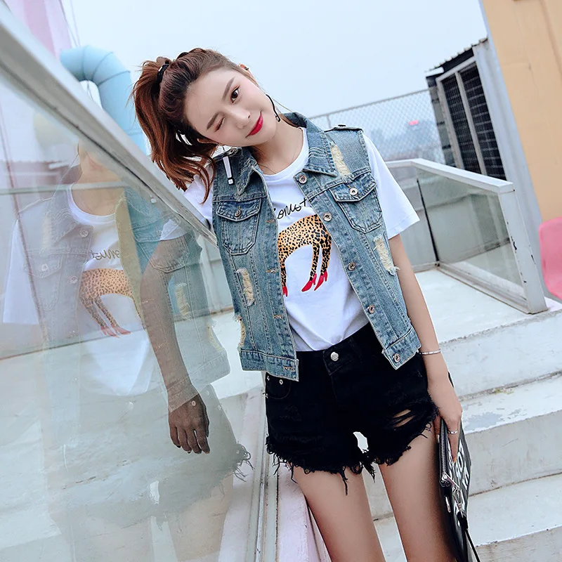 

2018 denim jacket autumn sleeveless jean jacket for women, Blue